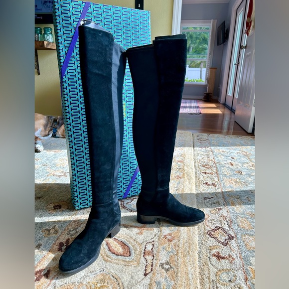 NIB Tory Burch Black Caitlin Stretch Over the Knee Suede/Neoprene Boots - Picture 6 of 14